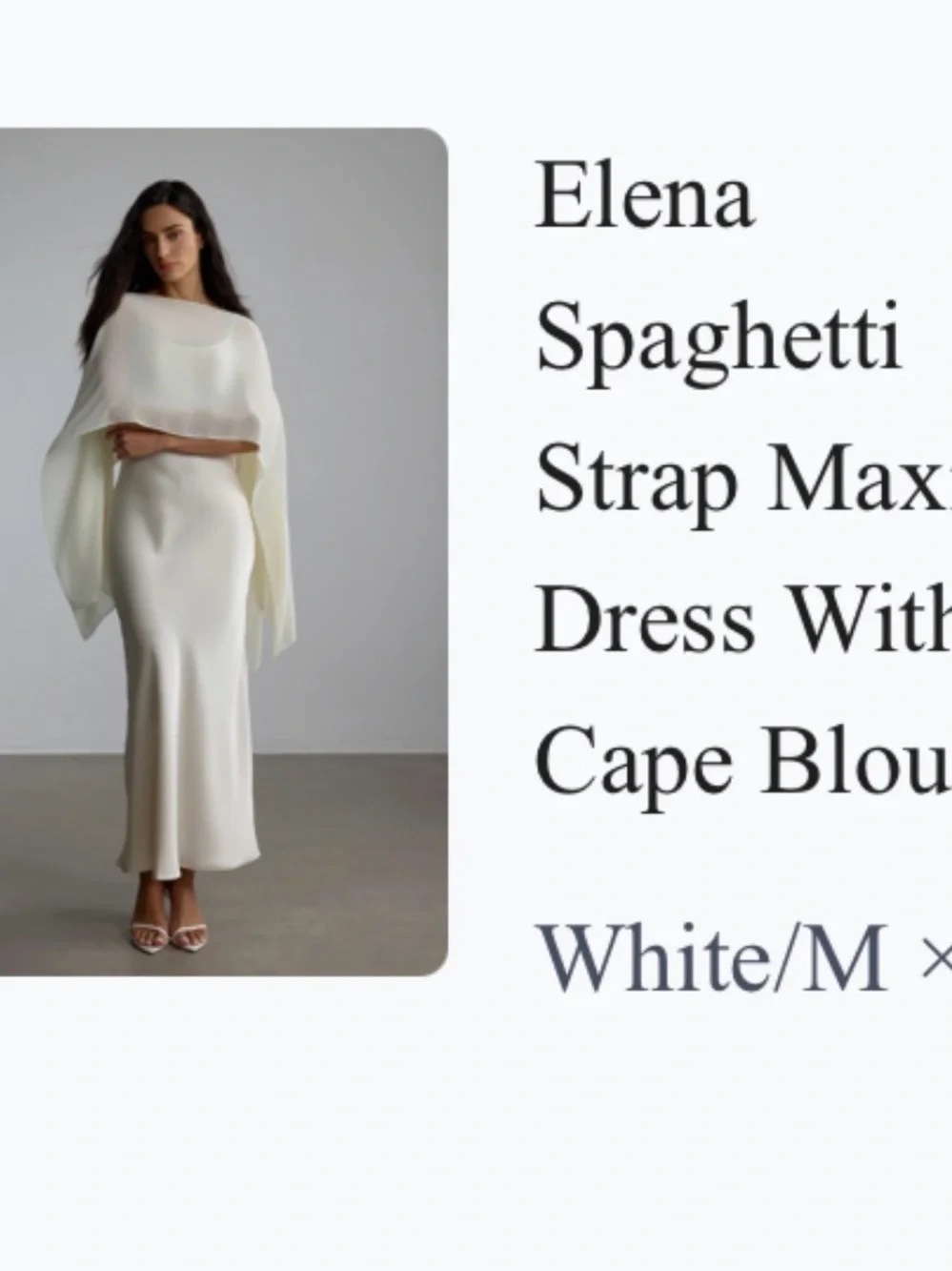 Spaghetti Strap Ivory Maxi Chemise with Cape Blouse
